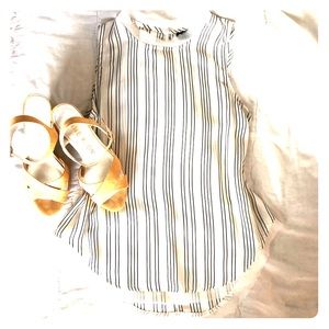 Cream and Black Striped Sleeveless Blouse